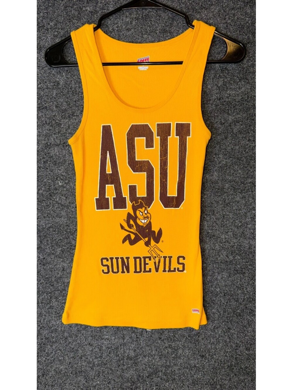 Soffe Womens Large ASU Sun Devils Ribbed Tank Top Yellow Sparky Graphic Camisole